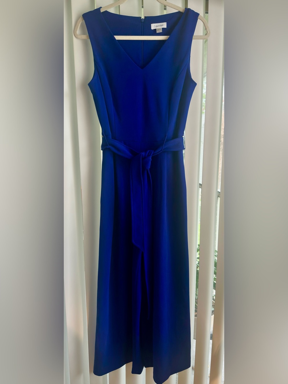 Calvin Klein Royal Blue Sleeveless V-Neck Belted Jumpsuit